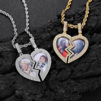 Bijoux glacés hip hop micro-cadre de mémoire de zircon de réglage rond personnalisé colliers photo pendentif photo