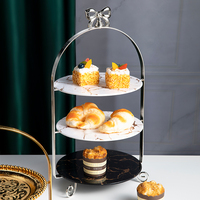Gold Silber Kuchenst änder Marmorplatte Display 2 3 Ebenen Nachmittags tee Dessert Essen Tablett für Bankett/Hochzeit/Party/Restaurant