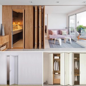 Trackless Folding Door <b>Sliding</b> Hardware Double Damper Track Ceiling Mount Aluminum Alloy Wardrobe Closet System - Product Image 1