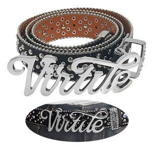 Fibbia della cintura a forma di lettera personalizzata in acciaio inossidabile con strass lucido stile occidentale in lega di zinco e rame - Product Image 1