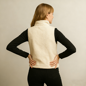 <span class=keywords><strong>Gilet</strong></span> en polaire tricoté à blocs de couleur pour femmes 385g Douceur sherpa Fermeture éclair Col montant Vêtement décontracté sans manches - Product Image 3