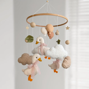 <strong>Classic</strong> Neutral Baby Shower Gift Eco-friendly <strong>Crib</strong> Hanging Toy Duck Goose Felt Cloud Infant Nursery Mobile for Boys Girls - Product Image 3