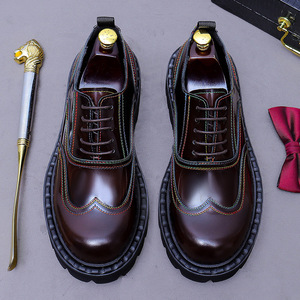 Zapatos Oxford de Hombre con Suela Gruesa y Tacón Alto, Estilo Inglés, para Vestir Formal, de Cuero Vacuno, Zapatos de Novio para Boda - Product Image 2