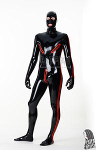 Combinaison en latex pour <span class=keywords><strong>homme</strong></span>, noir et rouge, 0,4 mm d'épaisseur, avec fermeture éclair, couverture intégrale, fermeture éclair à 3 voies au dos et capuche - Product Image 5