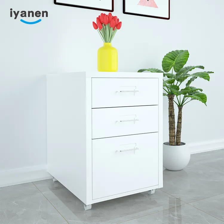 IYANEN modern design colorful light blue mobile living room office storage steel 3 drawers file cabinet