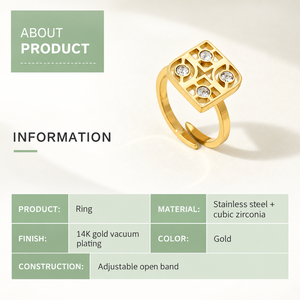 Adjustable Open Gold Tone Stainless Steel <b>Ring</b> with Cubic Zirconia - Product Image 2