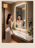 Miroir de maquillage mural rectangulaire LED de luxe avec cadre en aluminium, tactile intelligent pour la maison ou l'hôtel