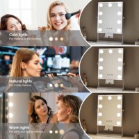 Miroir de maquillage de bureau intelligent carré à 3 couleurs avec écran LED personnalisé, cadre en métal et verre, éclairage intégré
