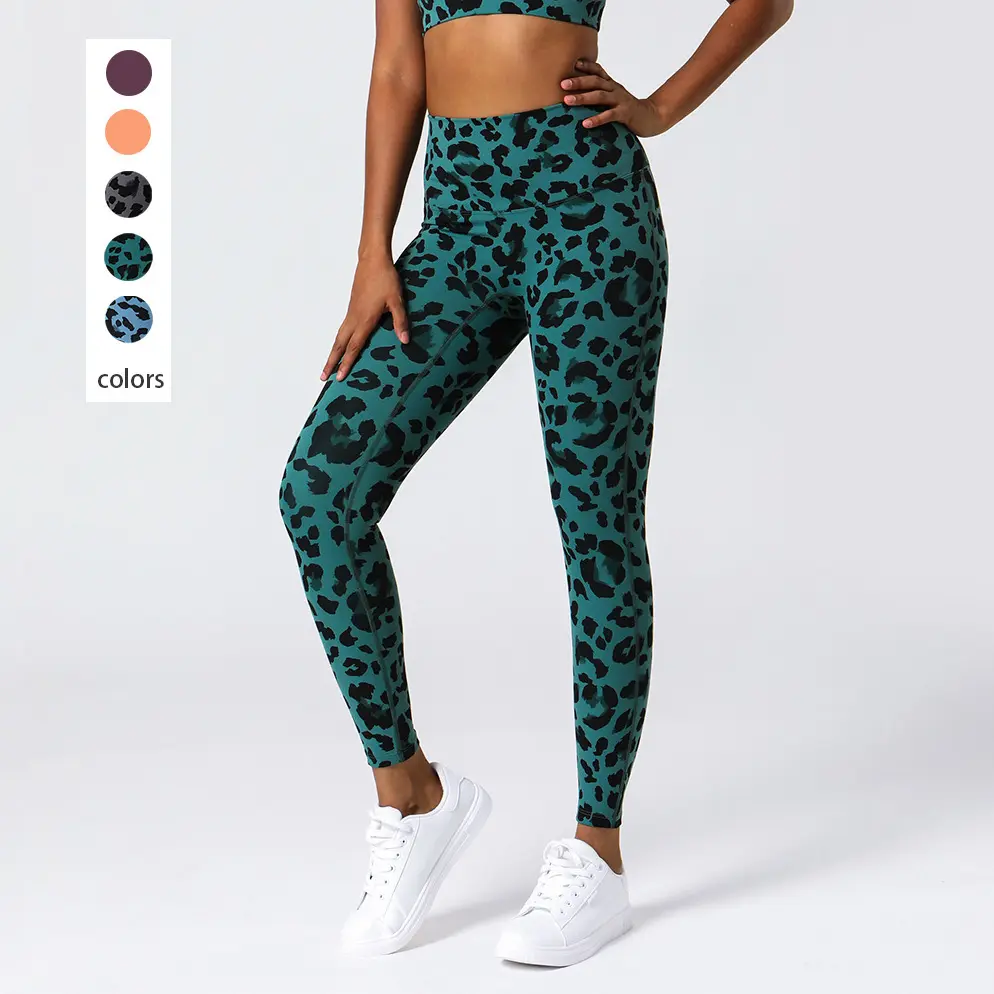 Leopard Legging Yoga Wanita, Pakaian Olahraga Bot Yoga Gym Kebugaran untuk Wanita Pinggang Tinggi Wanita