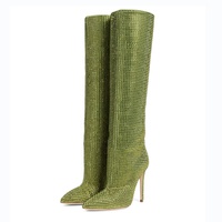 Bottes de créateur en gros pour femmes, marque célèbre, strass, diamant, bout pointu, bottes hautes pour femmes, chaussures de soirée, bottes d'hiver