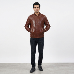 Chaqueta de Cuero Genuino para Hombre, Diseño Personalizado OEM, Material Puro, Cuello Alto, Estilo Vintage, Transpirable, con Revestimiento, Ropa de Otoño e Invierno - Product Image 1