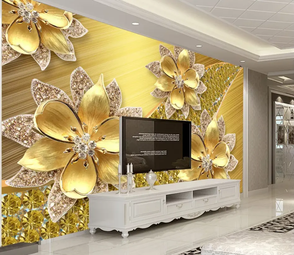 Zhihai Gouden Diamant Achtergrond Muur Van Sieraden En Bloemen Wallpapers Muur Coating Papier 3d Guangzhou Grafisch Ontwerp Modern