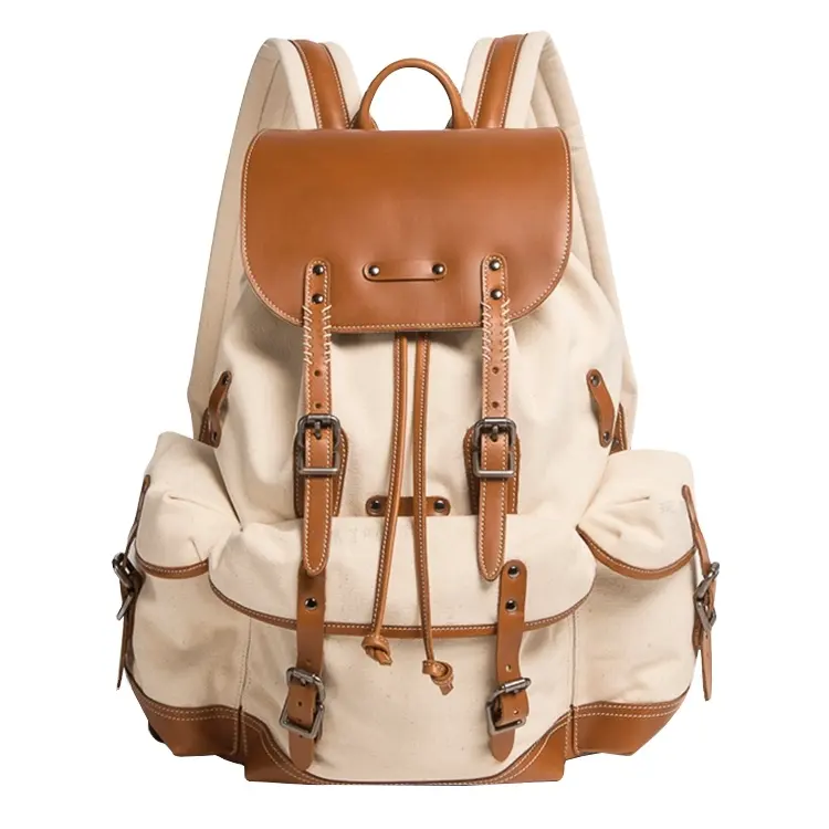Custom Waterproof Comfortable Waxed Canvas Sack Laptop Backpack man Design Backpack Hiking Casual Sports Backpack