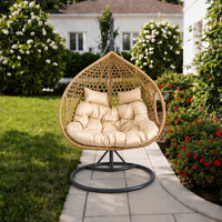 Fauteuil suspendu d'extérieur de style européen en rotin PE avec coussin imperméable, capacité 2 places, pour patio, chambre et parc