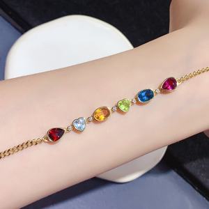 Винтажные серебряные браслеты с натуральными драгоценными камнями: топаз, перидот, гранат, бриллиант, с шариковым узором - Product Image 5