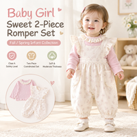 Ensemble 2 pièces pour bébé fille : Salopette florale à bretelles et haut côtelé rose à manches longues en coton de première qualité, pour l'automne et le printemps, pour nourrissons et tout-petits