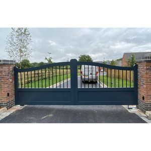 Portail de jardin en alliage d'aluminium gris foncé de style européen, double portail, arche supérieure, demi-grille, portail automatique avec serrure intelligente, allée - Product Image 2