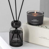 Coffret Cadeau Luxe Diffuseur à Bâtonnets et Bougie Parfumée Cire de Soja Sans Alcool Verre Vert Huile Essentielle Végétale Parfum Longue Durée