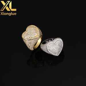 Wholesale High Quality 18K Gold Plated Hip Hop Heart <b>Ring</b> Unisex Natural Stone Personality Fashion Jewelry Wedding Party - Product Image 4
