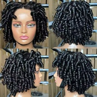 Perruque Courte Pixie 100% Cheveux Naturels Brésiliens avec Frange, Qualité 12A, Faite à la Machine, Bouclée, Vente en Gros # 1B en stock