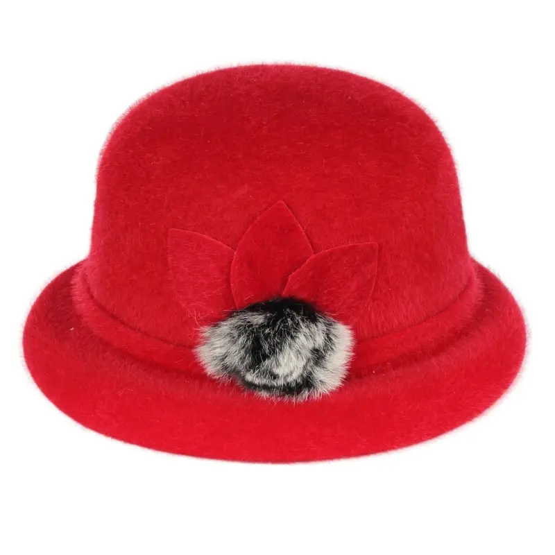 بيع بالجملة قبعات دلو نسائية شتوية عتيقة للسيدات للسيدات-قبعات دافئة للحوض مع زهرة على الجانب