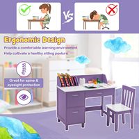 Bureau et chaise en bois personnalisés pour enfants Table d'apprentissage scolaire en bois violette Table d'écriture et chaise avec espace de rangement
