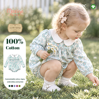 Combinaison bébé fille en coton à imprimé floral, col Peter Pan, manches longues, style bulle, OEM ODM