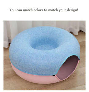 Maison pour chat en feutre moderne et écologique, grande, en forme de donut, anti-griffures, lavable, avec tunnel de jeu détachable, fournitures pour animaux de compagnie, lit pour chat - Product Image 4