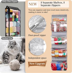 5 Compartments Hanging Yarn Knitting Clothing Organizer with Zipper Closure Door Display Holder Foldable Design Large Capacity - Product Image 4