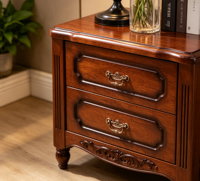 Mesita de Noche Tradicional de Madera de Nogal Oscuro con 2 Cajones, Patas Torneadas Antiguas, Gabinete de Almacenamiento Duradero, Lujo Moderno, Tamaño Personalizado Disponible