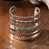 Haute qualité Vintage Cowgirl Western Bracelet empilable bleu Turquoise décoré multicouche creux ouvert Bracelet mode Bracelet