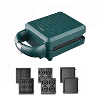 Mini gaufrier électrique 3-en-1 noir avec protection contre la surchauffe et thermostat réglable pour usage domestique