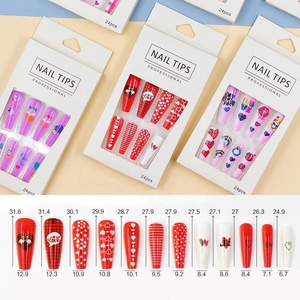 Oosi De Wholesale Charms 24pcs Valentine's Day XXL Nail Tops Glamour Home Extra Long Press on Nail Tips Nail Tip Box Packaging