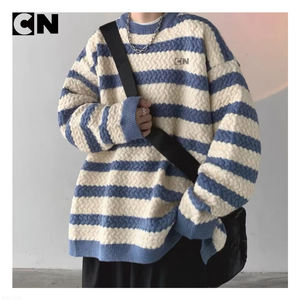 ผู้ผลิตเสื้อสเวตเตอร์ที่ได้รับการรับรอง GRS ขายส่งเสื้อสเวตเตอร์ไหมพรมถักลายทาง คอกลม ทรงเข้ารูป สไตล์แฟชั่นฤดูหนาวสำหรับผู้ชาย แบบสั่งทำพิเศษ - Product Image 3