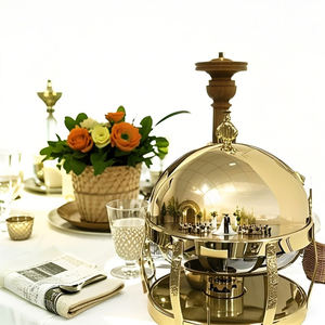 Traiteur Salle À Manger Poêle Cuisine Makan Doré En Acier Inoxydable Plat À Chauffer Boule De Coeur Couvercle Suspendu Style Grain De Bois Plat À Chaleurs - Product Image 1