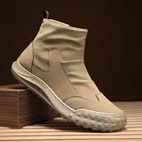 Bottes de cowboy mi-mollet pour hommes – Nouveauté automne, respirantes, antidérapantes, tige en cuir, semelle extérieure en caoutchouc, chaussures de sécurité décontractées, tendance et polyvalentes