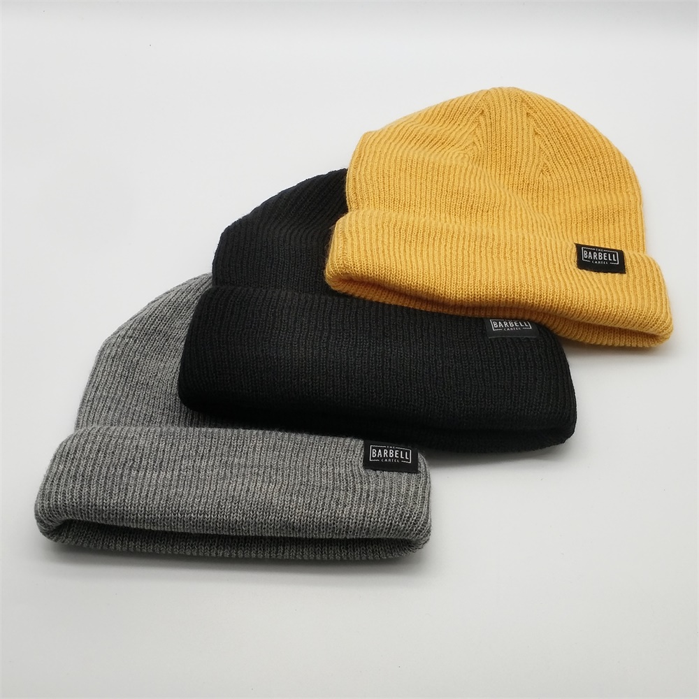 Wholesale Custom High Quality Woven Label Logo Colorful Winter Hat Fisherman Beanies Men Women Wool Acrylic Knitted Beanie Cap