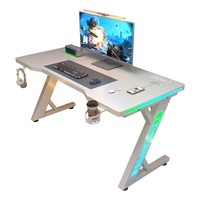 Bureau d'ordinateur en bois pour jeux vidéo, idéal pour la maison, l'étude, la chambre, le travail, avec éclairage d'ambiance et plateau rechargeable