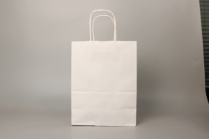 Sacs en papier kraft blanc uni avec poignées torsadées, logo personnalisé - Product Image 5