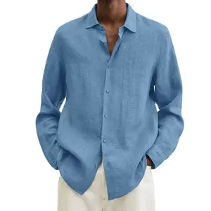 RNSHANGER Oversized S-5XL Men Cotton Linen Shirts Summer Turn Down Collar Long Sleeve Office Work Blouse Shirts