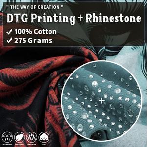 เสื้อยืดลำลองผู้ชายสไตล์สตรีทแฟชั่น พิมพ์ลายดิจิทัล แต่งคอประดับเพชรเทียม ทรงโอเวอร์ไซส์ ผ้าฝ้ายระบายอากาศ - Product Image 3