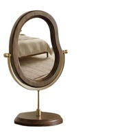 Miroir de Maquillage Moderne en Bois de Noyer Double Face Écologique avec Cadre en Bois, Miroir de Table Pivotant à 360° pour Coiffeuse