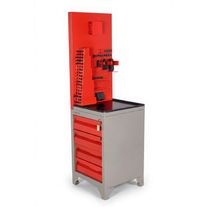 Station de travail industrielle pour le rangement d'outils avec 4 tiroirs, système de verrouillage centralisé, surface de travail et support d'écran - Product Image 1