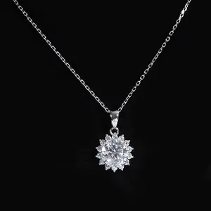 silver mama fashion jewelry moissanite gemstone necklace Sunflower design moissanite def vvs 1ct 2ct women classic jewelry