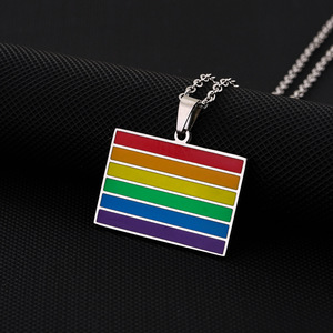 Hot Selling Gold Plated Stainless Steel Sporty <strong>Rainbow</strong> Pendant Necklace Bamboo Chain Personalized Creative Unisex Couple - Product Image 3