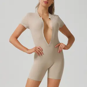 Damen Taillenaufzug Hüft-Yoga-Jumpsuit Kurzarm Sport-Fitnesskleidung für Laufen elastische Sport-Sets