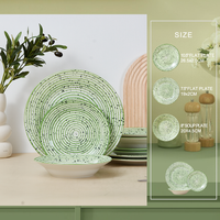 Service de table en grès de luxe 18 pièces vert noir sésame assiettes ménagères quotidiennes en céramique imprimées au micro-ondes assiettes en céramique de qualité supérieure