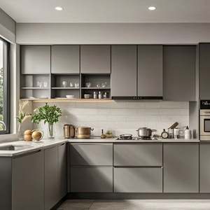 Armoires de cuisine modulaires de luxe sur mesure en MDF gris pour les constructions d'appartements standard - Product Image 1