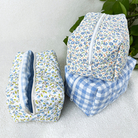 Offre Spéciale mignon voyage femmes léger bleu vichy pochette de maquillage petit sac cosmétique en coton Floral