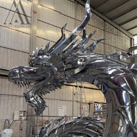 Décoration Extérieur Repère Art Finition Miroir Métal Dragon Chinois Sculpture Grande Statue De Dragon En Acier Inoxydable Poli